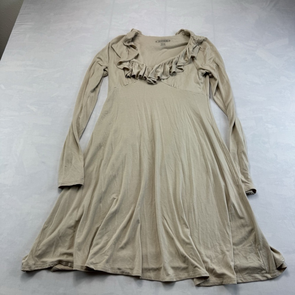 Stetson Women's Medium Beige Ruffle Neck Dress Western Boho Long Sleeve